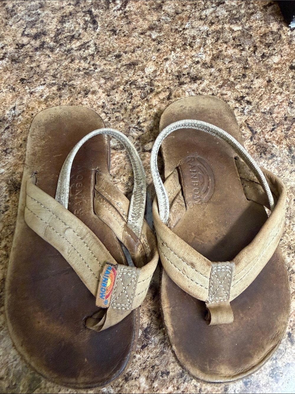 Rainbow Tan Kids' Sandals with Subtle Multicolor Logo